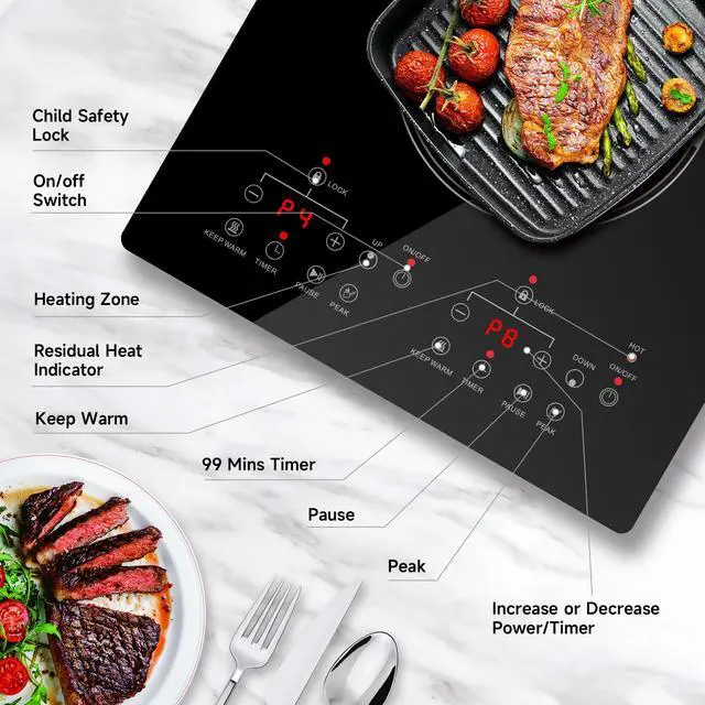 Alt view image 3 of 7 - 2 Burner Electric Cooktop 2000W, Portable Electrical Hot Plate Double Burner, Adjustable Temperature Stove Top, Tabletop Electric Stove