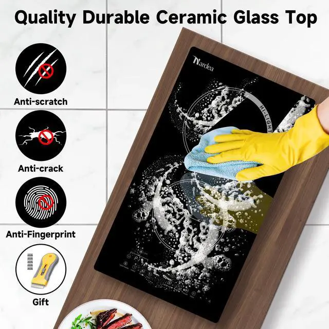 Alt view image 6 of 7 - 2 Burner Electric Cooktop 2000W, Portable Electrical Hot Plate Double Burner, Adjustable Temperature Stove Top, Tabletop Electric Stove