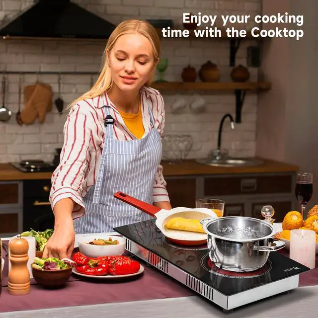 Alt view image 7 of 7 - 2 Burner Electric Cooktop 2000W, Portable Electrical Hot Plate Double Burner, Adjustable Temperature Stove Top, Tabletop Electric Stove