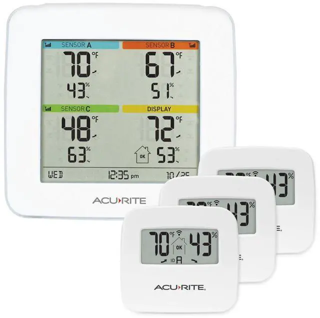 Main image of 01095M Indoor Temperature & Humidity Station with 3 Sensors, White