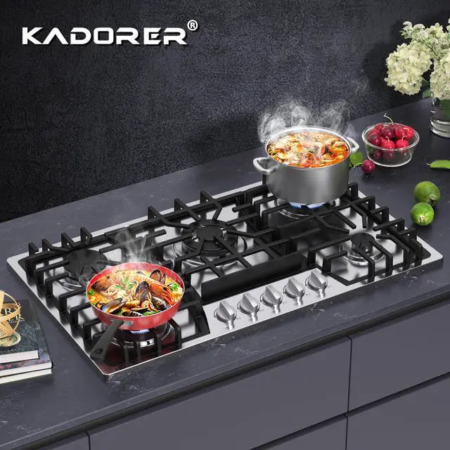 Alt view image 7 of 7 - 36 inch Gas Cooktop, Bulit-in Gas Stove Top with 5 Burner, NG/LPG Convertible Cooktops, 5 Burner Propane Cooktop with Thermocouple Protection, Stainless Steel