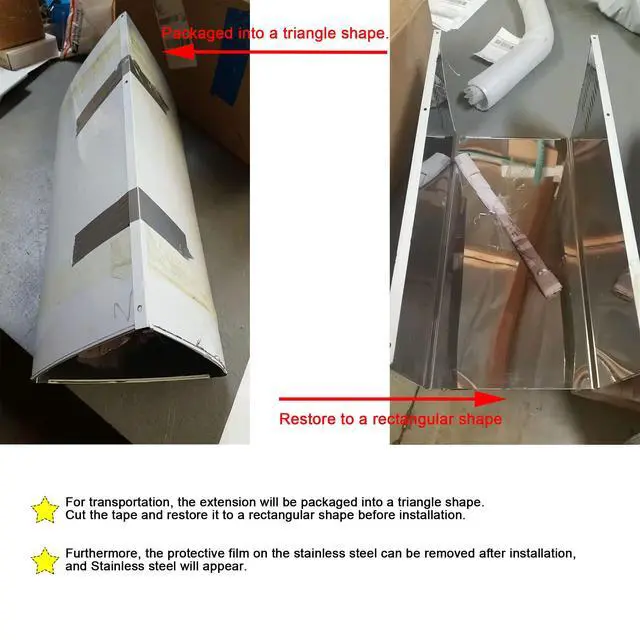 Alt view image 7 of 7 - Wall Mount Range Hood Cover Extension Retractable Adjustable Kitchen Fan Chimney Vent Extender Duct Stainless Steel Upper and Lower 8 1/4"(W) x6. 7"(D) x 31 1/2~63"(H)
