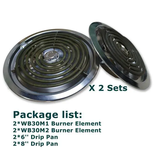 Alt view image 2 of 5 - WB30M1 WB30M2 GE Electric Stove Burners Replacement Element with Stove Burner Covers Drip Pans for Electric Stoves Compatible with GE Hotpoint Electric Range Stove Top