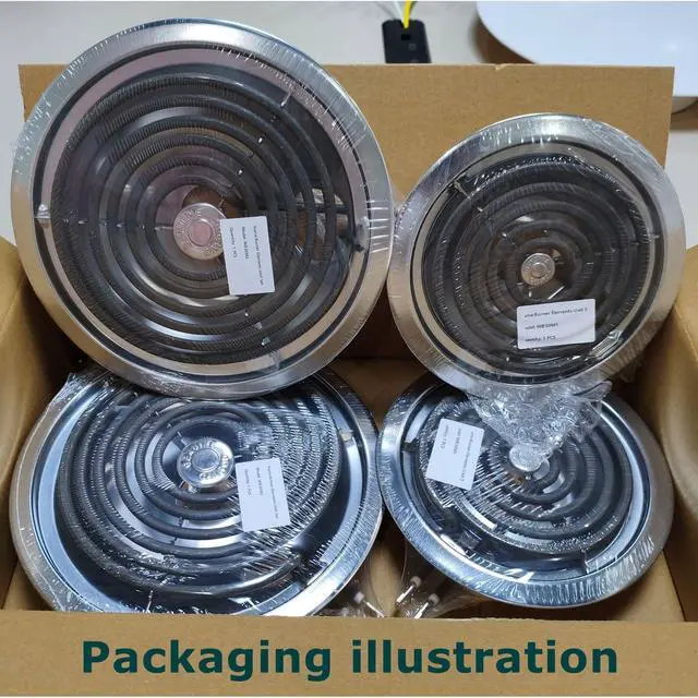 Alt view image 4 of 5 - WB30M1 WB30M2 GE Electric Stove Burners Replacement Element with Stove Burner Covers Drip Pans for Electric Stoves Compatible with GE Hotpoint Electric Range Stove Top