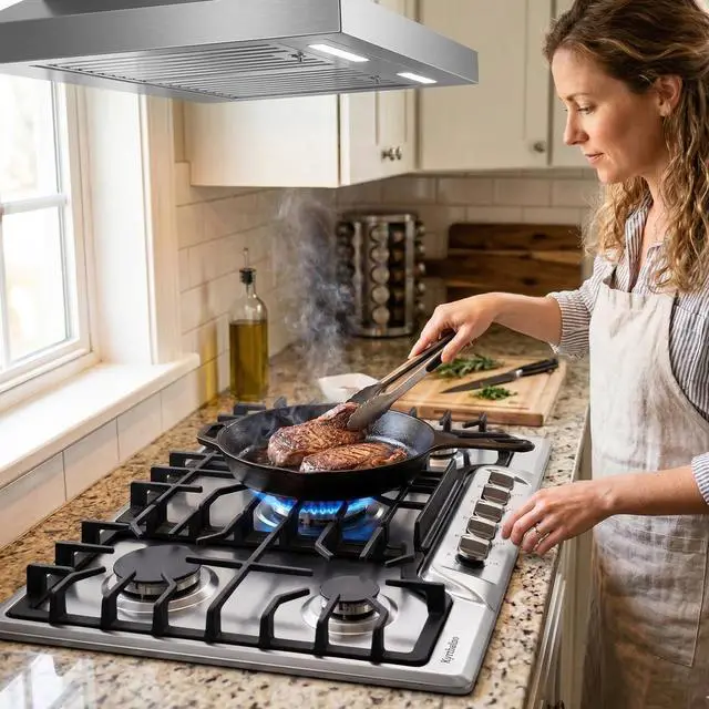 Alt view image 7 of 7 - Gas Cooktop 30 Inch, Built-in 5 Burners Gas Stovetop Stainless Steel LPG/NG Convertible Gas Stove Dual Fuel Sealed Gas Cooktop