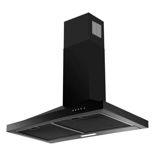 Alt view image 2 of 7 - 24 inch Range Hood Black,Stainless Steel Chimney-Style Kitchen Hood, Ductless Stove Hood Vent with Energy Saving LED Light,Wall Mount Vent Hood, Push Button 3-Speed Exhaust Fan