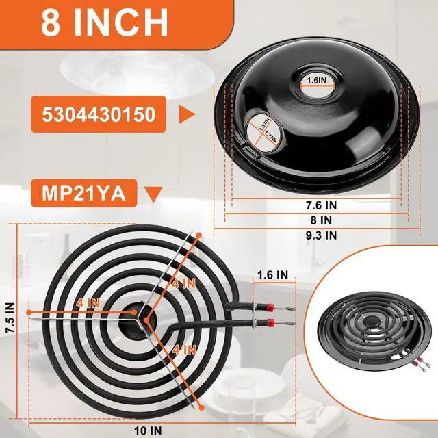 Alt view image 4 of 7 - 5304430149 5304430150 Porcelain Drip Pan Set & MP22YA Electric Range Burner Element Unit Set Replaces 318067041 318067051 by -Compatible with Frigidaire Kenmore Crosley Range Oven/Stove