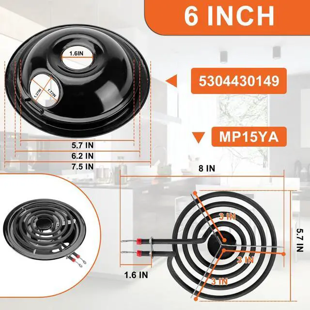 Alt view image 5 of 7 - 5304430149 5304430150 Porcelain Drip Pan Set & MP22YA Electric Range Burner Element Unit Set Replaces 318067041 318067051 by -Compatible with Frigidaire Kenmore Crosley Range Oven/Stove