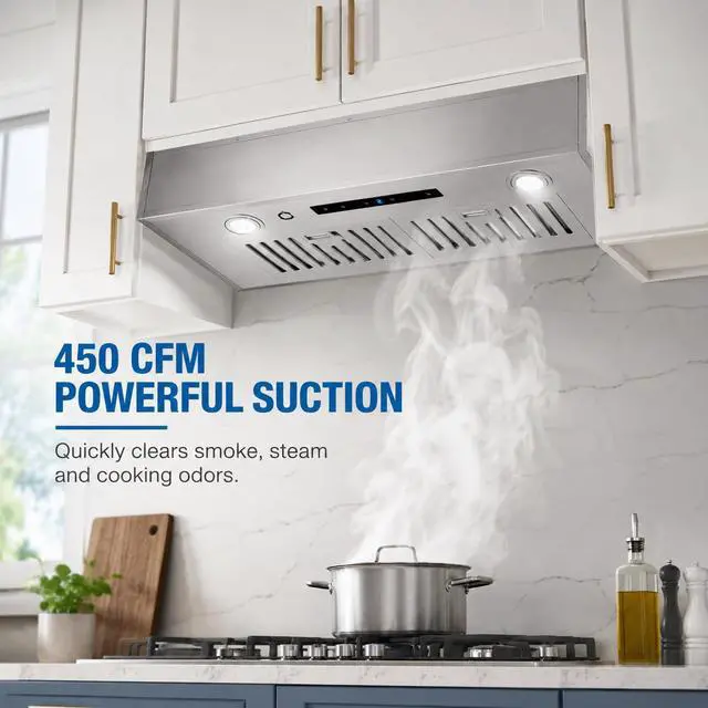 Alt view image 2 of 7 - 30 Inch Insert Range Hood 450 CFM Stainless Steel Built-In Kitchen Vent Hood Ducted/Ductless Convertible Under Cabinet Hood with Electronic Touch Control LED Light Easy Install for Kitchen Use