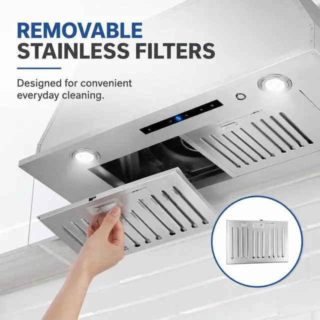Alt view image 6 of 7 - 30 Inch Insert Range Hood 450 CFM Stainless Steel Built-In Kitchen Vent Hood Ducted/Ductless Convertible Under Cabinet Hood with Electronic Touch Control LED Light Easy Install for Kitchen Use