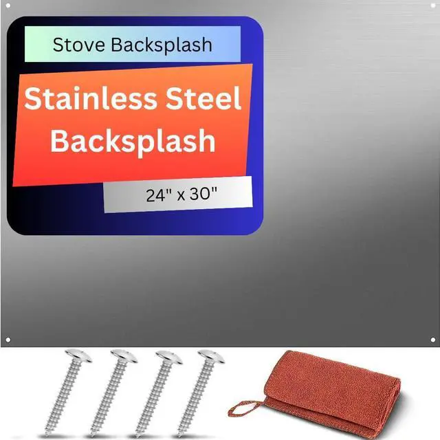 Main image of 24x30 Stainless Steel Kitchen Backsplash Oven Spatter Shield | 24"x30" stainless steel backsplash with pre-drilled holes oven spatter shield, stain guard for stove