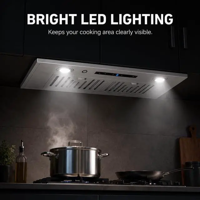 Alt view image 5 of 7 - 30 Inch Insert Range Hood 450 CFM Stainless Steel Built-In Kitchen Vent Hood Ducted/Ductless Convertible Under Cabinet Hood with Electronic Touch Control LED Light Easy Install for Kitchen Use