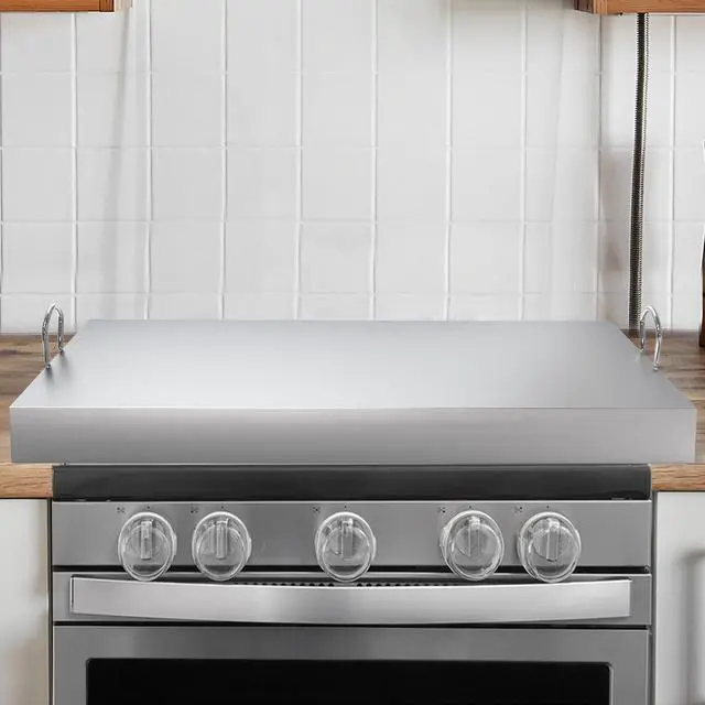 Main image of Stainless Steel Gas Stove Cover Board, 30 x 22 x 2.8 Inches, Large Stove Top Cover with Anti-slip Feet,Handle,Anti-collision Corner Guards,Easy to Install,Keep the Stove Clean,Bright and Beautiful