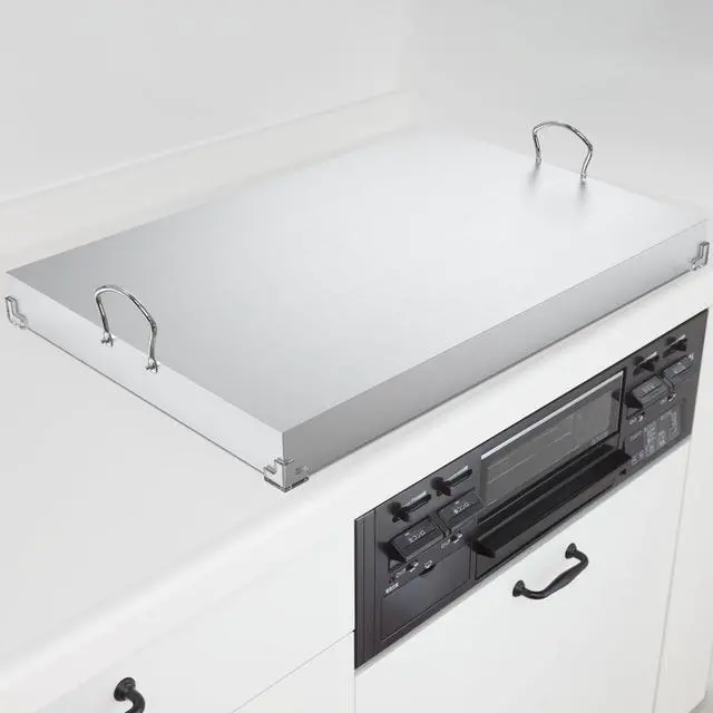 Alt view image 3 of 7 - Stainless Steel Gas Stove Cover Board, 30 x 22 x 2.8 Inches, Large Stove Top Cover with Anti-slip Feet,Handle,Anti-collision Corner Guards,Easy to Install,Keep the Stove Clean,Bright and Beautiful