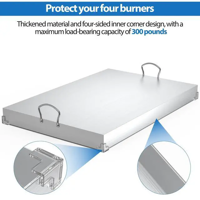 Alt view image 6 of 7 - Stainless Steel Gas Stove Cover Board, 30 x 22 x 2.8 Inches, Large Stove Top Cover with Anti-slip Feet,Handle,Anti-collision Corner Guards,Easy to Install,Keep the Stove Clean,Bright and Beautiful