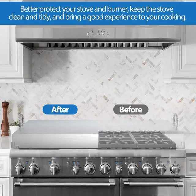 Alt view image 7 of 7 - Stainless Steel Gas Stove Cover Board, 30 x 22 x 2.8 Inches, Large Stove Top Cover with Anti-slip Feet,Handle,Anti-collision Corner Guards,Easy to Install,Keep the Stove Clean,Bright and Beautiful