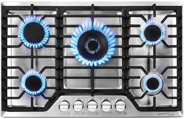 Main image of 30 Inch Gas Cooktop, Gas Stove Top with 5 Italy SABAF Power Burners | Max 48,300 BTU Built-in Gas Hob, 304 Stainless Steel Panel, NG/LPG Convertible, ETL Certified
