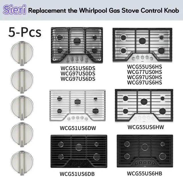 Alt view image 6 of 7 - WCG97US6HS00 WCG51US6DS00 WCG97US0HS00 WCG97US0DS00 WCG55US6HS05 WCG51US0DS00 WCG97US6DS00 Knob for Whirlpool Gas Stove- WPW10646805 Replaces W10646805,Check Fig 2-4 Before Ordering(5pcs)