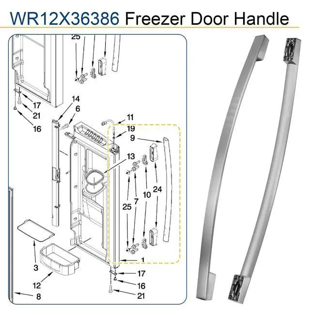 Alt view image 4 of 7 - Refrigerator Parts & Accessories WR12X36386 Stainless Freezer Handle Compatible with GE Refrigerators,Silver