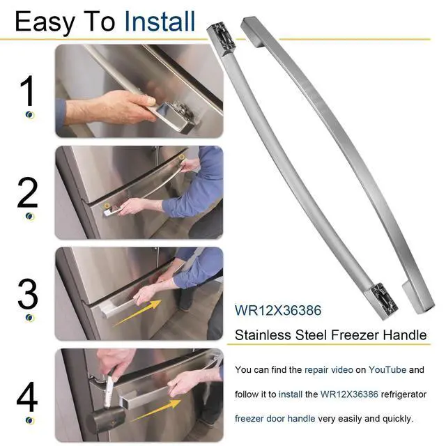 Alt view image 7 of 7 - Refrigerator Parts & Accessories WR12X36386 Stainless Freezer Handle Compatible with GE Refrigerators,Silver