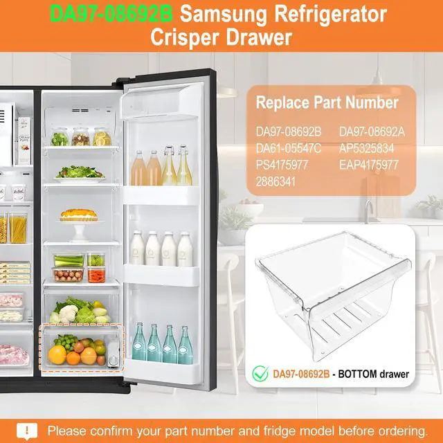 Alt view image 3 of 7 - UPGRADED DA97-08692B Refrigerator Crisper Drawer Compatible with Samsung Refrigerator Drawer Replacement Part RS25J500DSR RS25J500DSG RS261MDRS RS25H5000SR Samsung Fridge Drawers Replacement Bin Lower