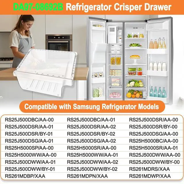 Alt view image 2 of 7 - UPGRADED DA97-08692B Refrigerator Crisper Drawer Compatible with Samsung Refrigerator Drawer Replacement Part RS25J500DSR RS25J500DSG RS261MDRS RS25H5000SR Samsung Fridge Drawers Replacement Bin Lower