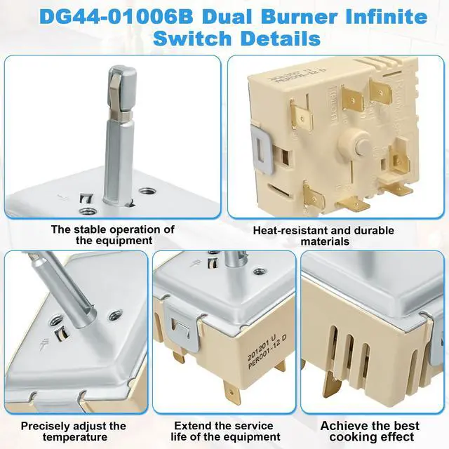 Alt view image 3 of 7 - DG44-01006B PER001-12 D Dual Burner Infinite Switch Fits for Samsung Element Stove Range Surface Control Replacement Parts NE59J7750WS NE58K9850WS NE59M4310SS EAP11771631 PS11771631 NE58F9710WS
