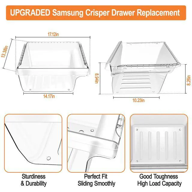 Alt view image 4 of 7 - UPGRADED DA97-08692B Refrigerator Crisper Drawer Compatible with Samsung Refrigerator Drawer Replacement Part RS25J500DSR RS25J500DSG RS261MDRS RS25H5000SR Samsung Fridge Drawers Replacement Bin Lower