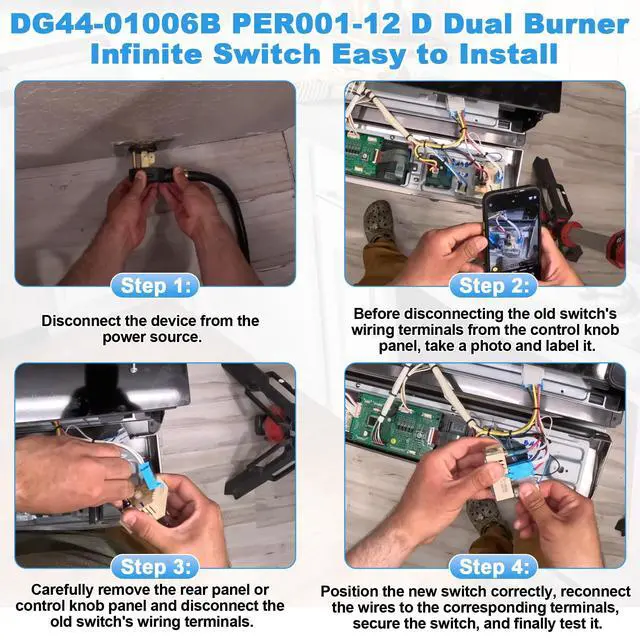 Alt view image 5 of 7 - DG44-01006B PER001-12 D Dual Burner Infinite Switch Fits for Samsung Element Stove Range Surface Control Replacement Parts NE59J7750WS NE58K9850WS NE59M4310SS EAP11771631 PS11771631 NE58F9710WS