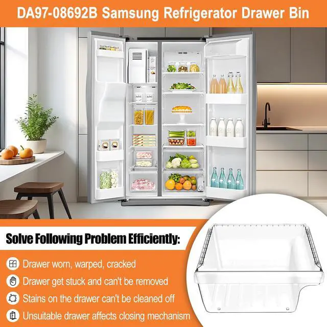 Alt view image 6 of 7 - UPGRADED DA97-08692B Refrigerator Crisper Drawer Compatible with Samsung Refrigerator Drawer Replacement Part RS25J500DSR RS25J500DSG RS261MDRS RS25H5000SR Samsung Fridge Drawers Replacement Bin Lower