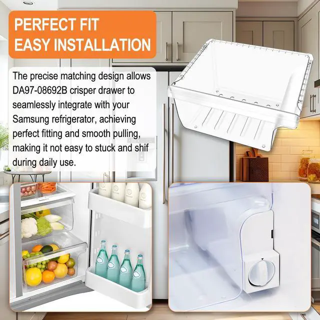 Alt view image 5 of 7 - UPGRADED DA97-08692B Refrigerator Crisper Drawer Compatible with Samsung Refrigerator Drawer Replacement Part RS25J500DSR RS25J500DSG RS261MDRS RS25H5000SR Samsung Fridge Drawers Replacement Bin Lower