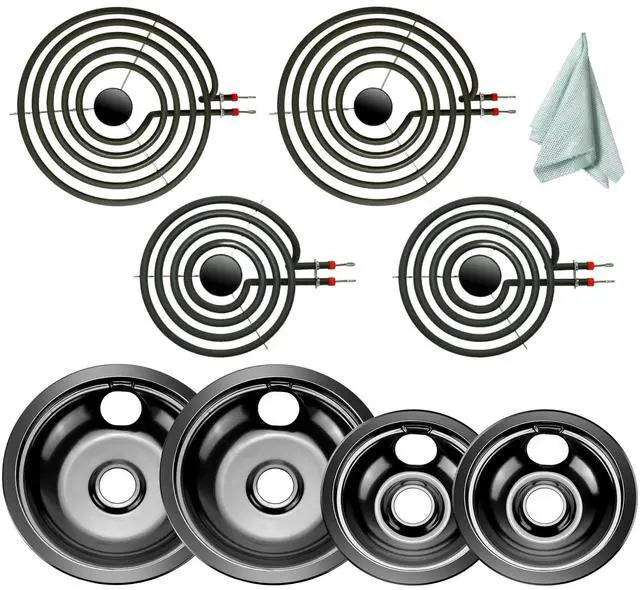 Main image of UPGRADED5304430149 5304430150 Porcelain Drip Pan Bowls & MP22YA Electric Range Burner Element Unit Set Fit for Frigidaire Kenmore Crosley Range Oven Stove Replace 318067041 318067051 by
