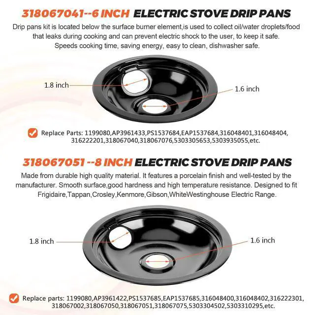 Alt view image 5 of 7 - UPGRADED5304430149 5304430150 Porcelain Drip Pan Bowls & MP22YA Electric Range Burner Element Unit Set Fit for Frigidaire Kenmore Crosley Range Oven Stove Replace 318067041 318067051 by