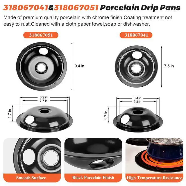 Alt view image 4 of 7 - UPGRADED5304430149 5304430150 Porcelain Drip Pan Bowls & MP22YA Electric Range Burner Element Unit Set Fit for Frigidaire Kenmore Crosley Range Oven Stove Replace 318067041 318067051 by