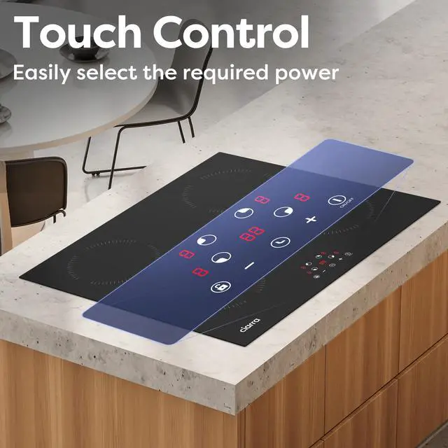 Alt view image 3 of 7 - 24 Inch Induction Cooktop 4 Burners 6000W | Built-in Induction Cooktop 220-240V, Touch Control 9 Power Levels & 99min Timer, Child Lock, Residual Heat Warning