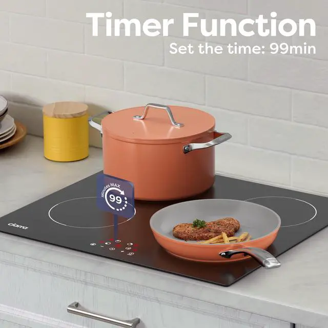 Alt view image 4 of 7 - 24 Inch Induction Cooktop 4 Burners 6000W | Built-in Induction Cooktop 220-240V, Touch Control 9 Power Levels & 99min Timer, Child Lock, Residual Heat Warning