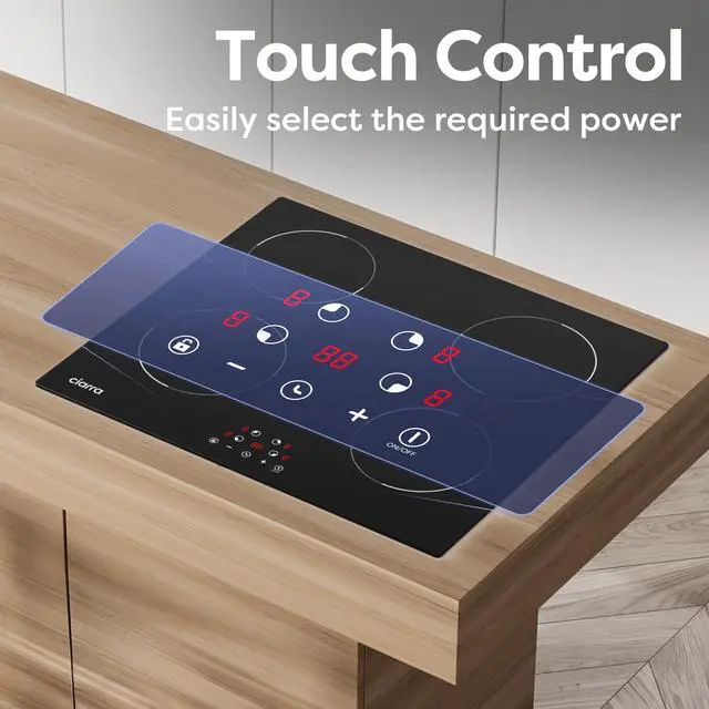 Alt view image 3 of 7 - 24 Inch Induction Cooktop 4 Burners 6000W | Built-in Induction Cooktop 220-240V, Touch Control 9 Power Levels & 99min Timer, Child Lock, Residual Heat Warning