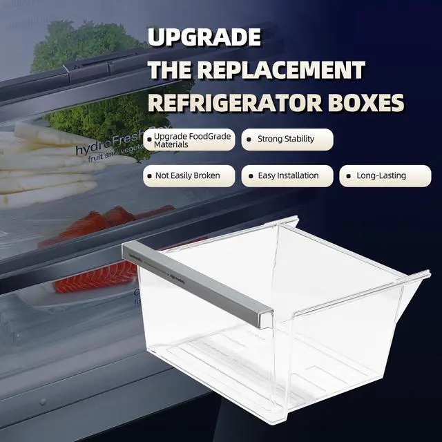 Alt view image 3 of 7 - W11162443 W11046494 W11162446 Refrigerator Fridge Crisper Drawer Pan Fridge Meat Pan Bin Upper Humidity Control Drawer Compatible with Whirlpool Maytag Refrigerator Replacement Parts