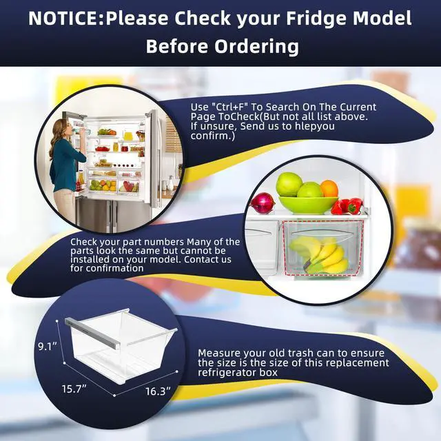 Alt view image 4 of 7 - W11162443 W11046494 W11162446 Refrigerator Fridge Crisper Drawer Pan Fridge Meat Pan Bin Upper Humidity Control Drawer Compatible with Whirlpool Maytag Refrigerator Replacement Parts