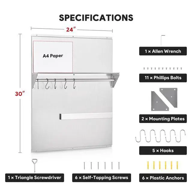 Alt view image 3 of 7 - Range Backsplash, 24"x30" Stainless Steel Backsplash with Storage Shelf & Magnetic Knife Rack, Range Hood Stainless Steel Backsplash for Stove, Range Hood Wall Shield with Pre-Drilled Holes