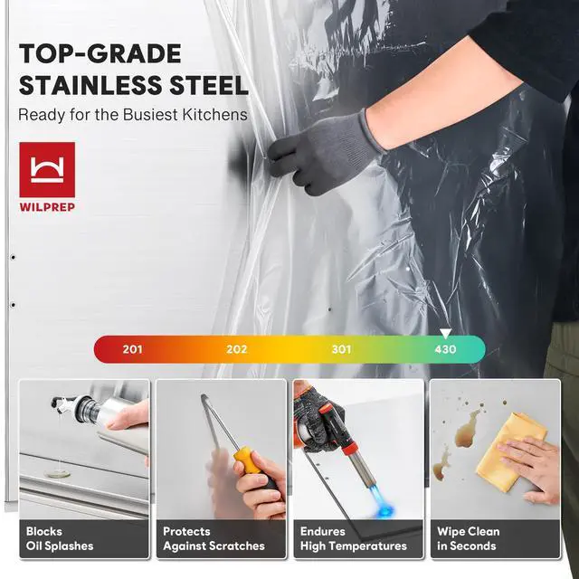 Alt view image 5 of 7 - Range Backsplash, 24"x30" Stainless Steel Backsplash with Storage Shelf & Magnetic Knife Rack, Range Hood Stainless Steel Backsplash for Stove, Range Hood Wall Shield with Pre-Drilled Holes