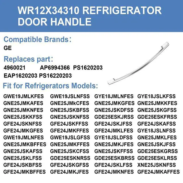 Alt view image 2 of 7 - WR12X34310 Refrigerator Door Handle Compatible with GE Refrigerators,Replace for 4960021 AP6994366 PS1620203 EAP1620203 PS16220203,Stainless Steel Freezer Door Handle