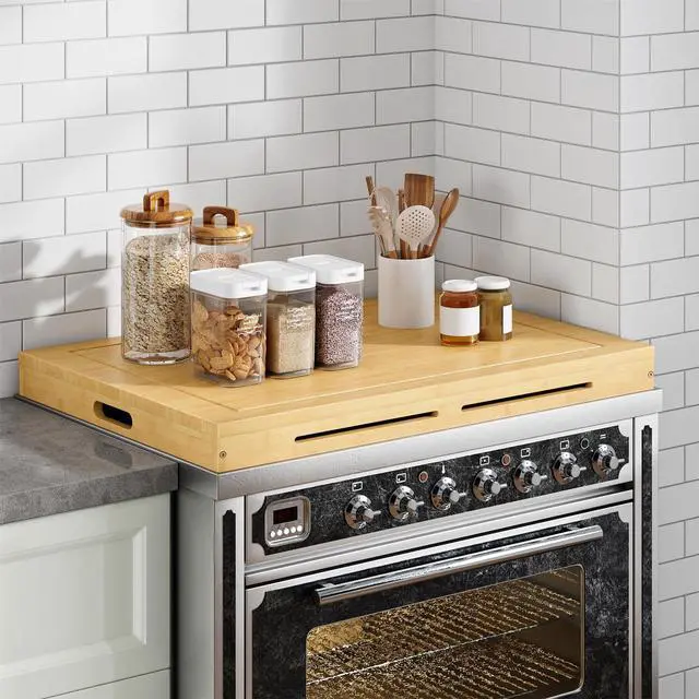 Alt view image 6 of 7 - Bamboo Stove Top Cover, Noodle Board Stove Cover, Stove Top Cover Board for 30x22 Electric Stove, Gas Burners, Stove Cover Cutting Board for Kitchen, Sink, Oven, Natural YL77TL01