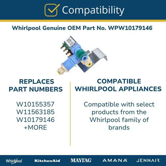 Alt view image 4 of 5 - WPW10179146 Genuine OEM SxS Refrigerator Water Inlet Valve Assembly Replacement Part - Replaces W10155357, W10179146, W11563185