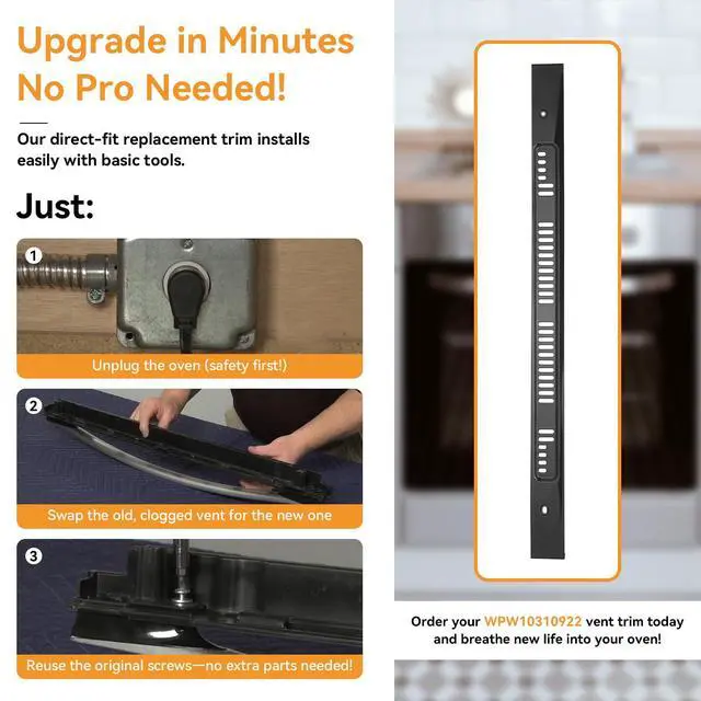 Alt view image 4 of 7 - W10310922 Range Oven Door Vent Trim Compatible Whirlpool Genuine OEM | Compatible with Whirlpool Oven Door Genuine OEM Replaces W10144870, W10118391