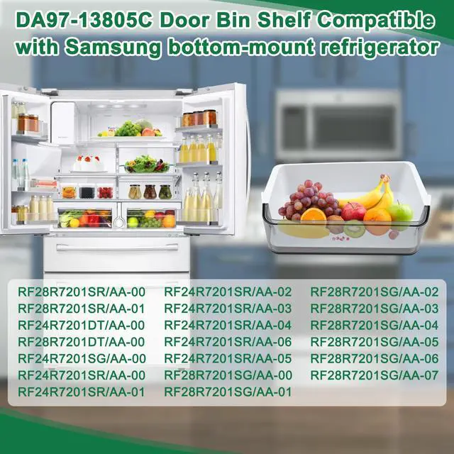 Alt view image 3 of 7 - DA97-13805C Door Shelf Bin Compatible with samsung RF28R7201SR, RF28R7201DT, RF28R7201SG, etc, Part Number: 4975639, AP6883505, PS12719908, EAP12719908