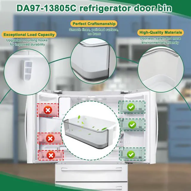 Alt view image 4 of 7 - DA97-13805C Door Shelf Bin Compatible with samsung RF28R7201SR, RF28R7201DT, RF28R7201SG, etc, Part Number: 4975639, AP6883505, PS12719908, EAP12719908