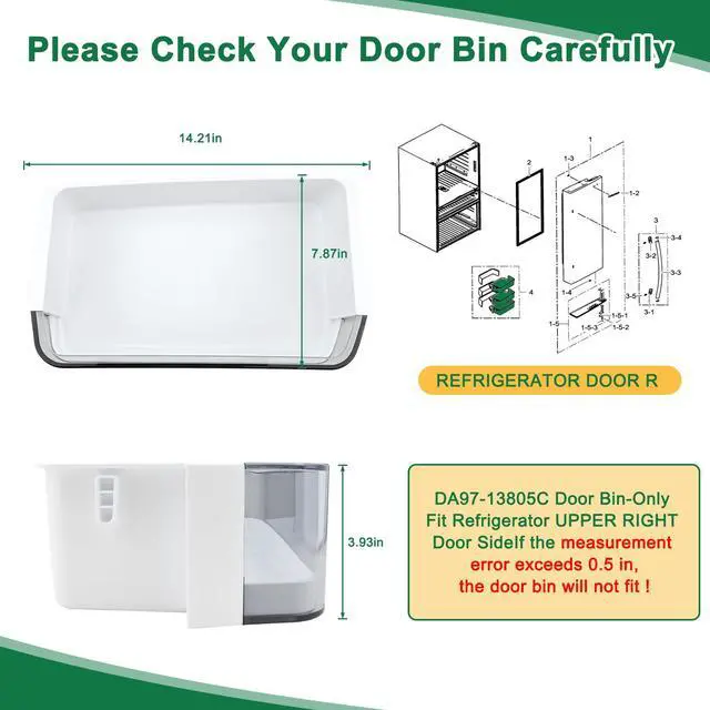 Alt view image 5 of 7 - DA97-13805C Door Shelf Bin Compatible with samsung RF28R7201SR, RF28R7201DT, RF28R7201SG, etc, Part Number: 4975639, AP6883505, PS12719908, EAP12719908