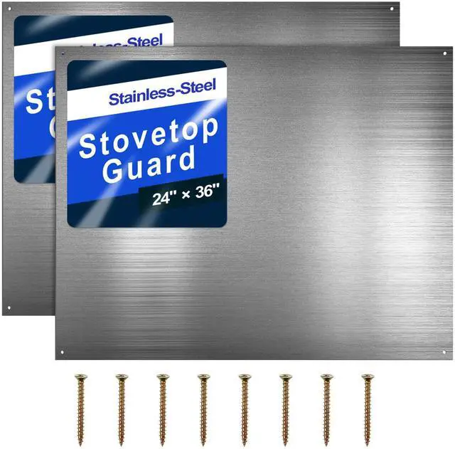 Main image of 24 by 36 Inch Reversible Stainless Steel Backsplash Metal Backsplash Kitchen Stove Behind Metal Sheet Panels with 4 Pre Drilled Holes and Screws for Wall Protector(2 Packs)
