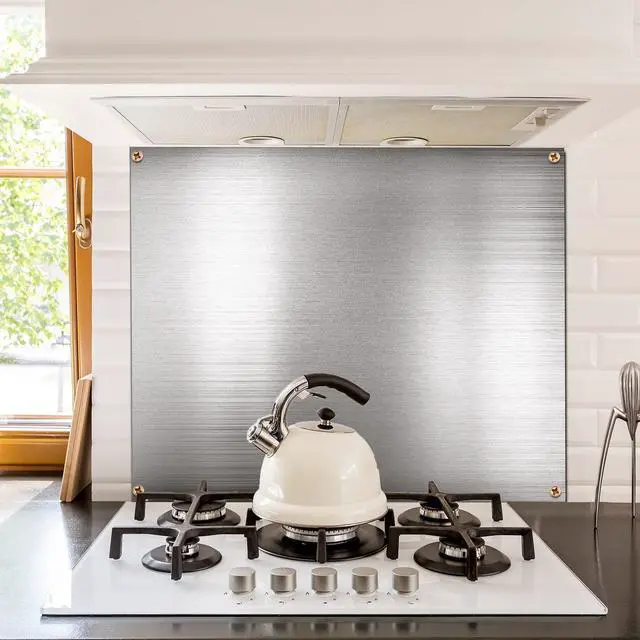 Alt view image 5 of 6 - 24 by 36 Inch Reversible Stainless Steel Backsplash Metal Backsplash Kitchen Stove Behind Metal Sheet Panels with 4 Pre Drilled Holes and Screws for Wall Protector(2 Packs)